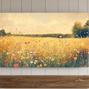 Vintage Wildflower Field, Samsung Frame TV Art Spring,  Flower Meadow, Warm Tone Field Country Landscape, Farmhouse TV Art, Digital Download
