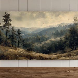 Moody Spring Frame TV Wall Art, Vintage Country Landscape Oil Painting, Dark Rustic Farmhouse Decor, Antique Summer Scenery Screensaver