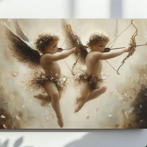 Muted Victorian Cupids Art Print, Valentines Wall Art, Printable Vintage Angel, Nursery Wall Decor, Neutral Tone Artwork, Digital Download