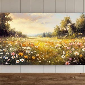 Vintage Wildflower Field, Samsung Frame TV Art Spring,  Flower Meadow, Warm Tone Field Country Landscape, Farmhouse TV Art, Digital Download