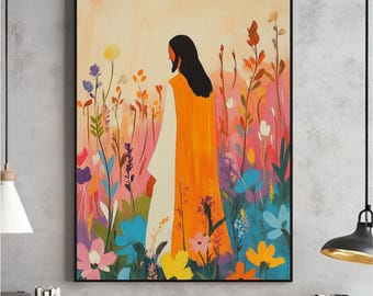 Jesus & die Wildblumen Moderne christliche Kunst, Bibel-Vers-Wandkunst, druckbares Poster, Aquarellmalerei, digitaler Download, bunte Drucke