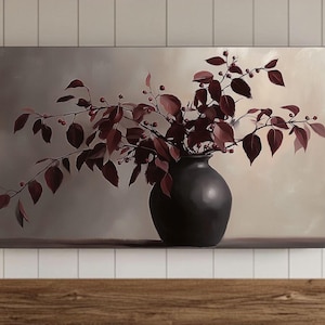 Burgundy Painting Frame TV Wall Art, DIGITAL DOWNLOAD, Vintage Fall Samsung Screensaver, Floral Background