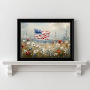 Patriotic American Flag 4th of July Flower Wall Art, Garden Scene ...