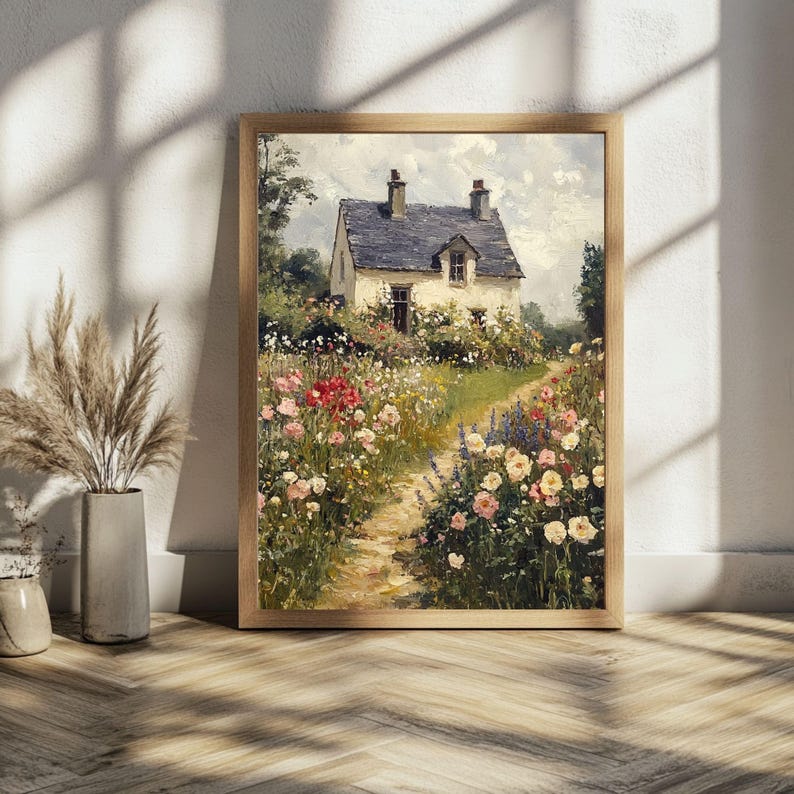 Cottage Garden Wall Art, Spring Landscape Painting Print, Cottagecore ...