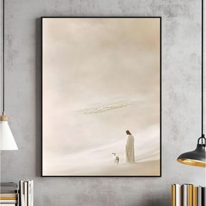 Faithful Shepherd Wall Art, Jesus Leaves The 99 DIGITAL DOWNLOAD, Minimalist Neutral Painting,Modern Bible Printable Art,Christian Faith