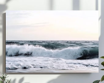 Blue Beach Wave Photography Wall Art, Ocean Waves Downloadable, Modern Coastal Water Poster, Large Printable, Digital File, Instant Download