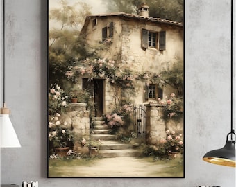 Grafika Cottagecore English Countryside, sztuka ścienna w stylu vintage (do pobrania w wersji cyfrowej)