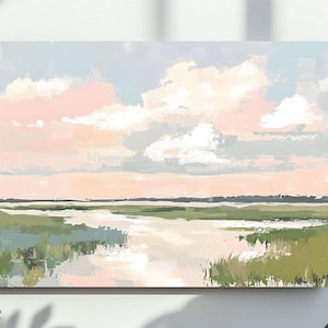 Art mural grand-millénaire, impression numérique paysage vintage pastel, décoration de chambre d&#39;enfant, coquette Cottagecore, style peinture à l&#39;huile, rose vert bleu