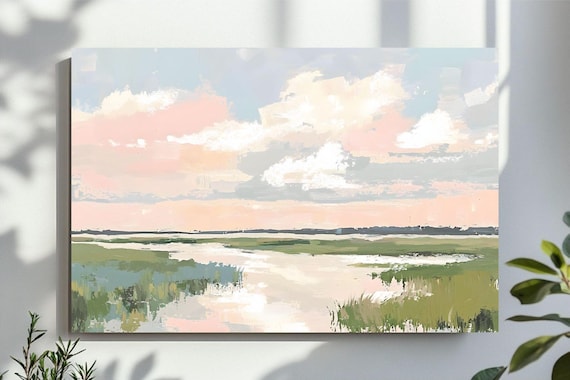 Grandmillenial Wall Art, Pastel Vintage Landscape Digital Print, Nursery Decor, Cottagecore Coquette, Oil Painting Style, Pink Green Blue
