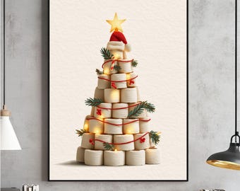 Funny Christmas Toilet Paper Tree Print, Holiday Bathroom Wall Art (Digital Download)