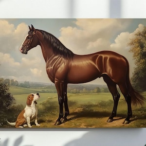 Equestrian Horse and Dog Artwork, Vintage Farm Animal Printable, Horse Wall Art Print, Vintage Horse and Dog Digital, Gifts & Pet Decor