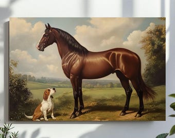 Pferde und Hund Bilder, Vintage Bauernhof Dekor, Pferd Wand Kunst, Pferd und Hund Vintage, Geschenke & Haustier Dekor