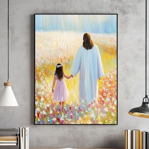 Girl Walking with Jesus Wall Art | Jesus Painting & Bible Art | Christian Digital Download | Printable Home Decor