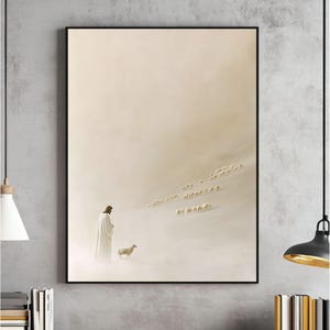 Faithful Shepherd Wall Art, Jesus Leaves The 99 DIGITAL DOWNLOAD, Minimalist Neutral Painting,Modern Bible Printable Art,Christian Faith