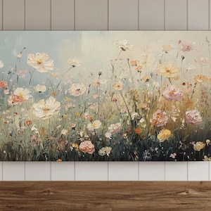 Summer Wildflowers FRAME TV Wall Art, Field of Flowers Samsung Screensaver, Spring Country Farmhouse Cottage Vintage Style Background