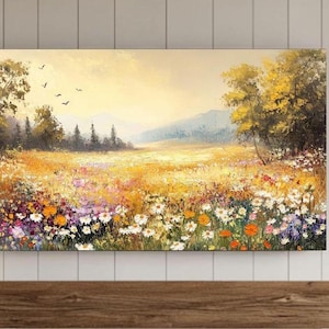 Vintage Wildflower Field, Samsung Frame TV Art Spring,  Flower Meadow, Warm Tone Field Country Landscape, Farmhouse TV Art, Digital Download