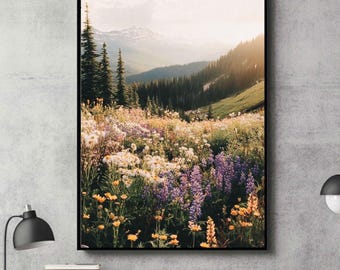 Wildflowers Wall Art, Trendy Art Prints, Nature Prints, Forest Wall Art, Wildflowers Art, Mountain Landscape Wall Art, Digital Print