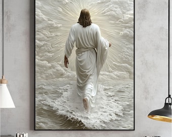 Jesus Walking on Water Jesus Wall Art, Christian Artwork Printable, Serene Portrait Print of Vintage Jesus Poster, Digital Download, Print