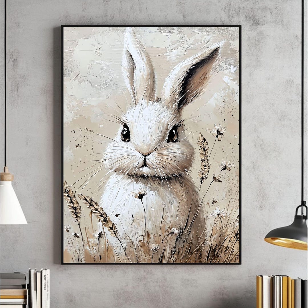 Rabbit Bunny Flower Boho Portrait Wall Art Easter Farmhouse Decor 