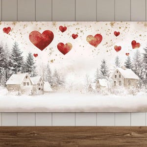 Valentines Day Frame TV Wall Art, Valentine Hearts Samsung Screensaver, Muted Vintage Valentines Village Background, Valentines Art Decor