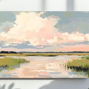 Art mural grand-millénaire, impression numérique paysage vintage pastel, décoration de chambre d&#39;enfant, coquette Cottagecore, style peinture à l&#39;huile, rose vert bleu