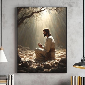 Garden of Gethsemane Wall Art, Picture of Jesus Praying, Jesus Painting, Christian Printable, Bible, Jesus Print, Christian, Jesus Poster