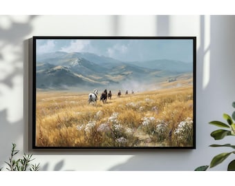 Vintage Wild Horses Oil Painting Print, Rustic Animal Wall Art (Digital Download)