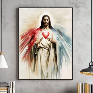 The Divine Mercy of Jesus Wall Art, Christian Print, Modern Christian Art, Sacred Heart, Faith-Based Decor, Watercolor Printable, Catholic