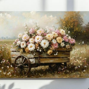 Wildblumen Warenkorb Wandkunst, Frühlingsblumendruck, Land Landschaft Malerei, Vintage Blumen bedruckbar, Bauernhausdekor, digitaler Download