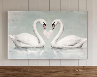 Valentine's Day Frame TV Wall Art, Valentine Muted Vintage Print, Romantic Screensaver, Valentines Day Decor, Swans in Love Digital Download