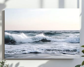 Blue Beach Wave Photography Wall Art, Ocean Waves Downloadable, Modern Coastal Water Poster, Large Printable, Digital File, Instant Download