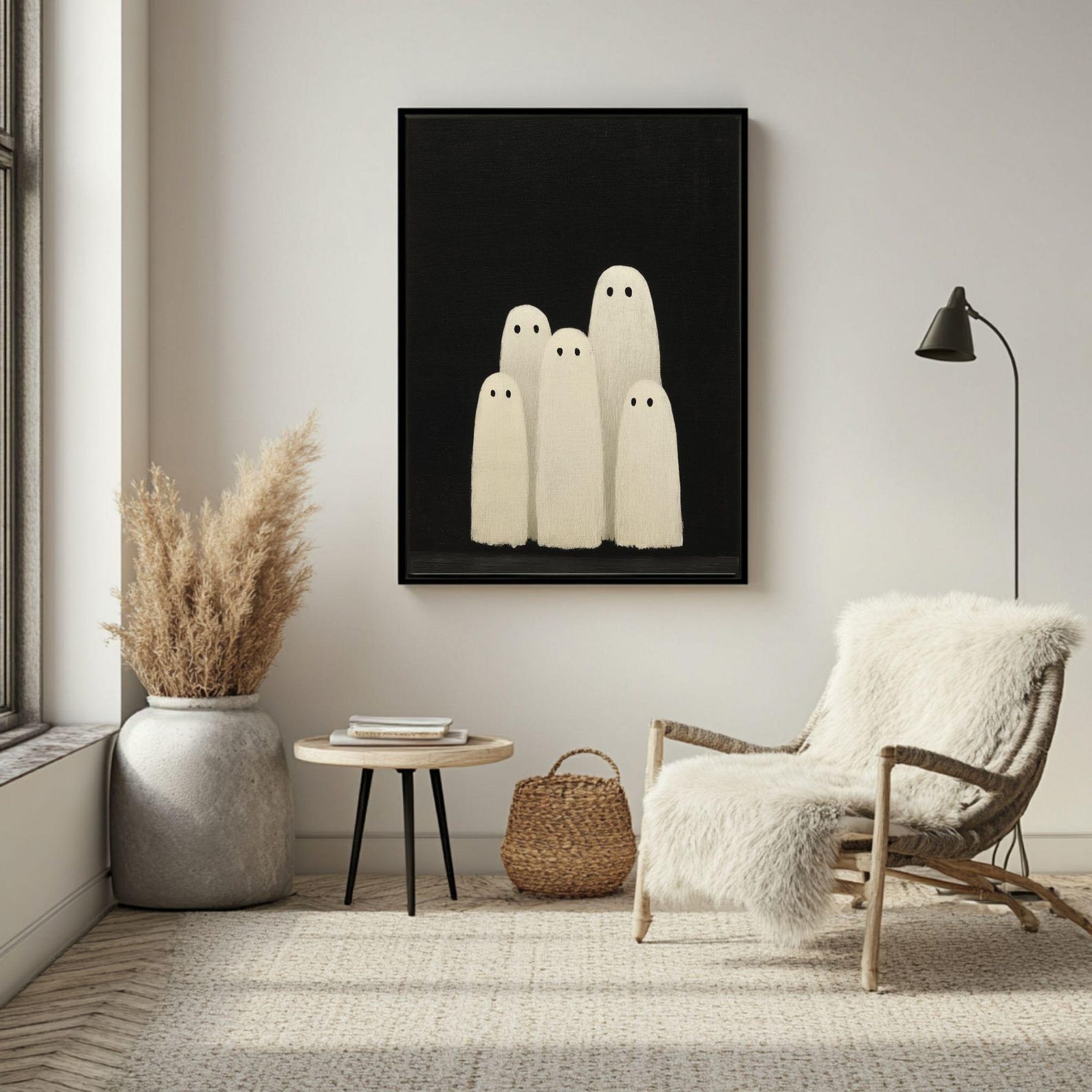 Cute Ghosts Halloween Wall Art, Vintage Spooky Decor Poster, Minimal ...