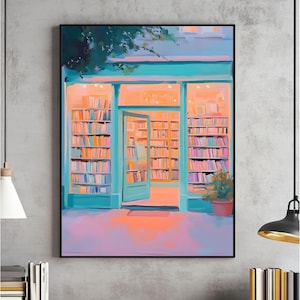 Bookshop Wall Art, Book Nook Decor, Cozy Bookstore Poster, Reading Nook, Vintage Bookshop Aesthetic Digital File, Bookish Merch Printable