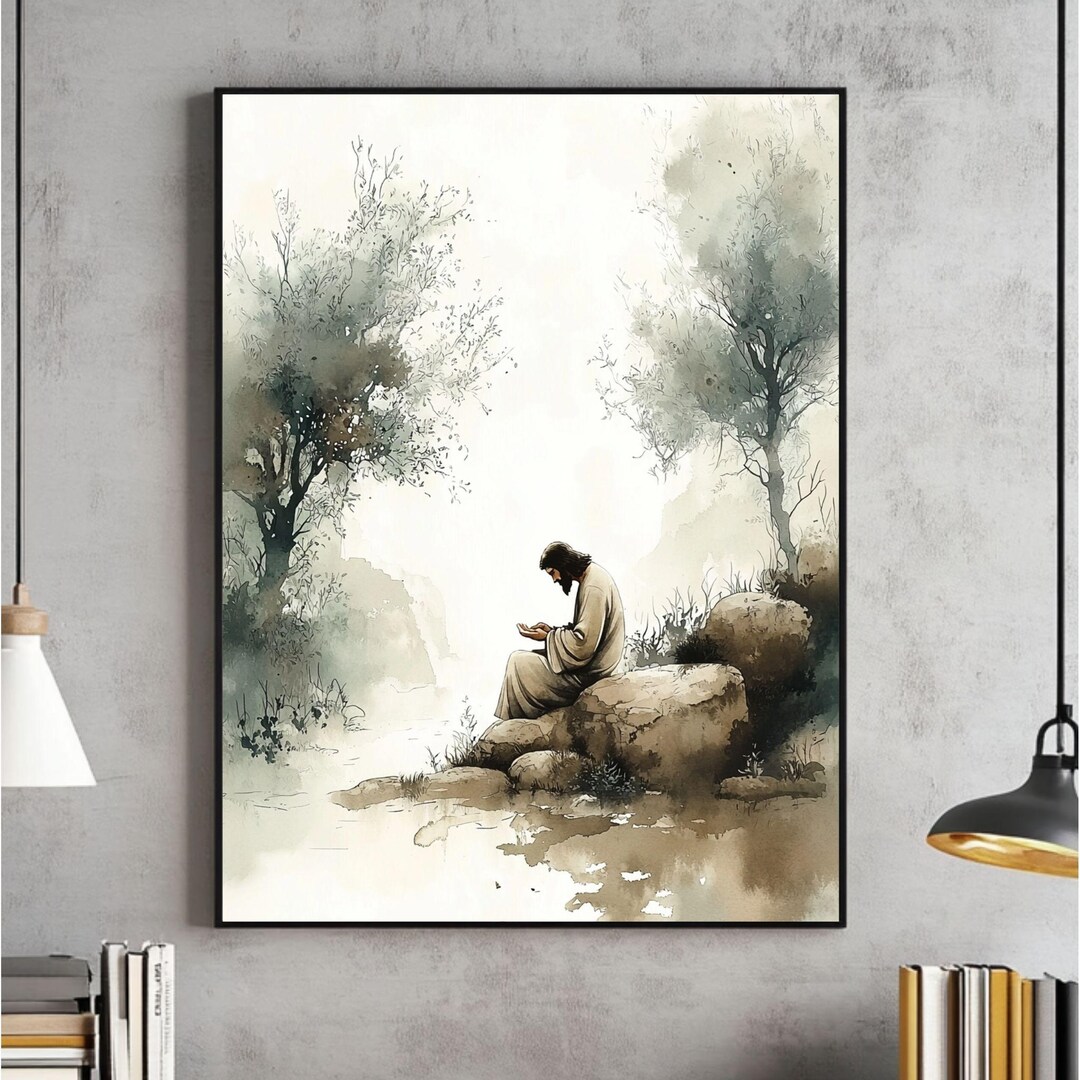 Garden of Gethsemane Wall Art, Jesus Praying Watercolor Printable ...
