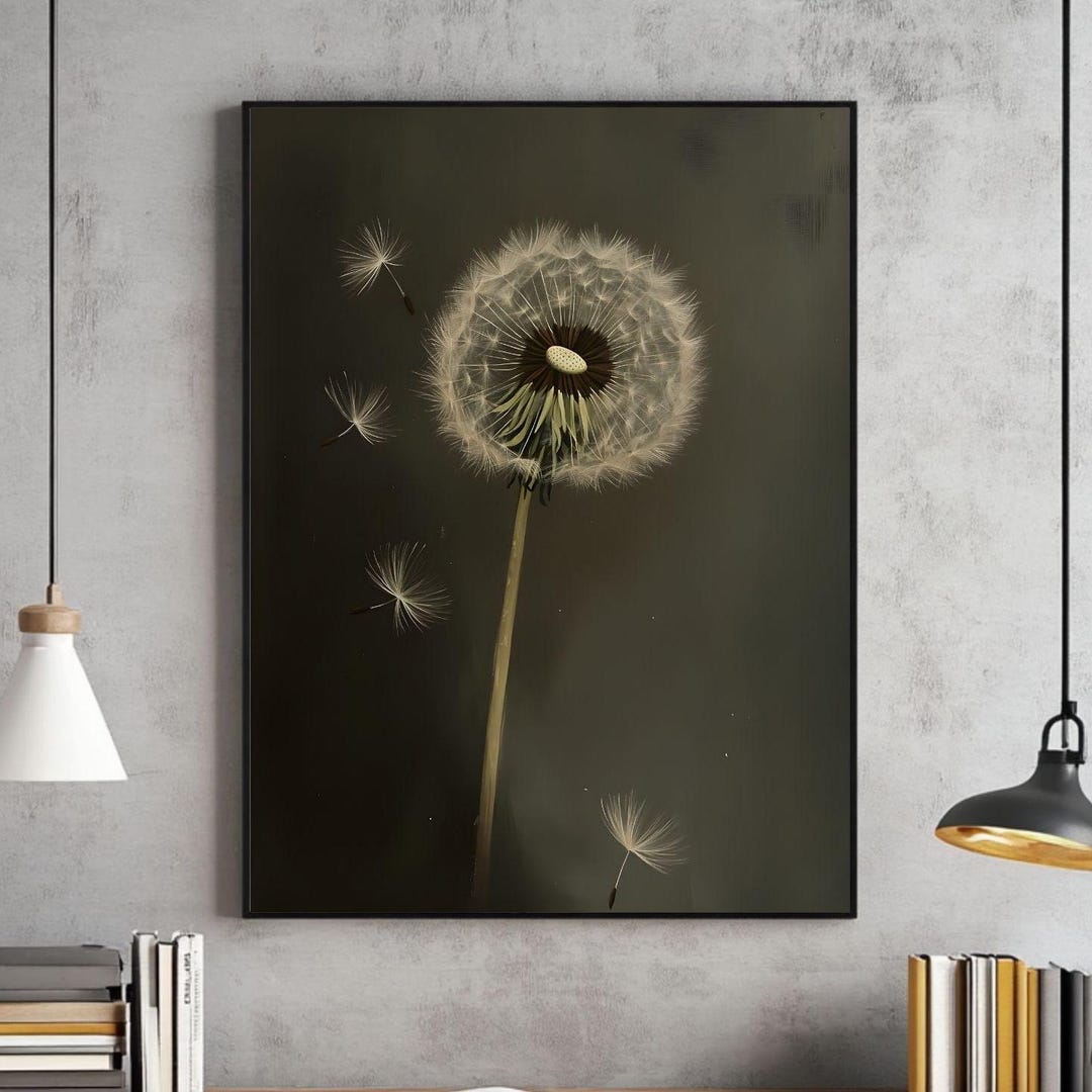 Dandelion Antique Oil Painting | Moody Vintage Floral Wall Art | Dark ...