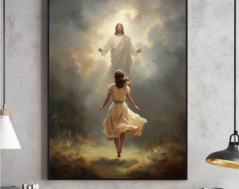Welcome Home Wall Art, Christian Poster, Jesus with Girl, Jesus Prints, Bible Printable, Jesus with Woman, Jesus Digital, Christian Picture
