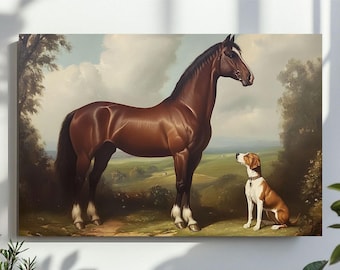 Pferde und Hund Bilder, Vintage Bauernhof Dekor, Pferd Wand Kunst, Pferd und Hund Vintage, Geschenke & Haustier Dekor