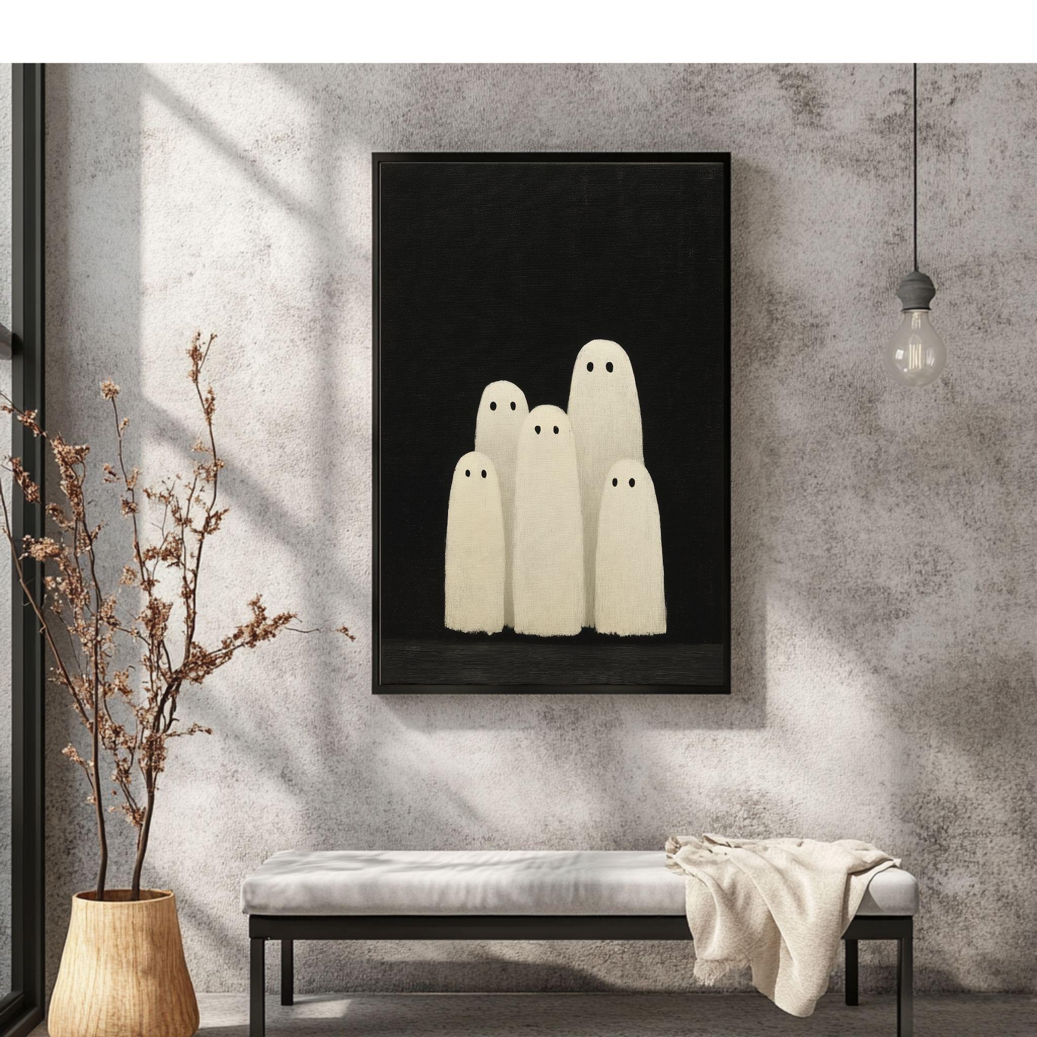 Cute Ghosts Halloween Wall Art, Vintage Spooky Decor Poster, Minimal ...