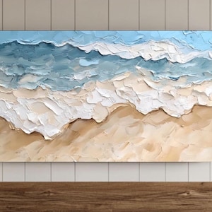 Blue Summer Frame Tv Wall Art, Abstract Ocean Waves Samsung Digital Download, Soft Blue Seascape Beach Painting Print, Cool Toned Textured