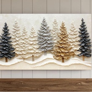 Winter textured abstract trees painting Frame Tv Wall Art, Christmas snow frame Background, neutral modern Screensaver