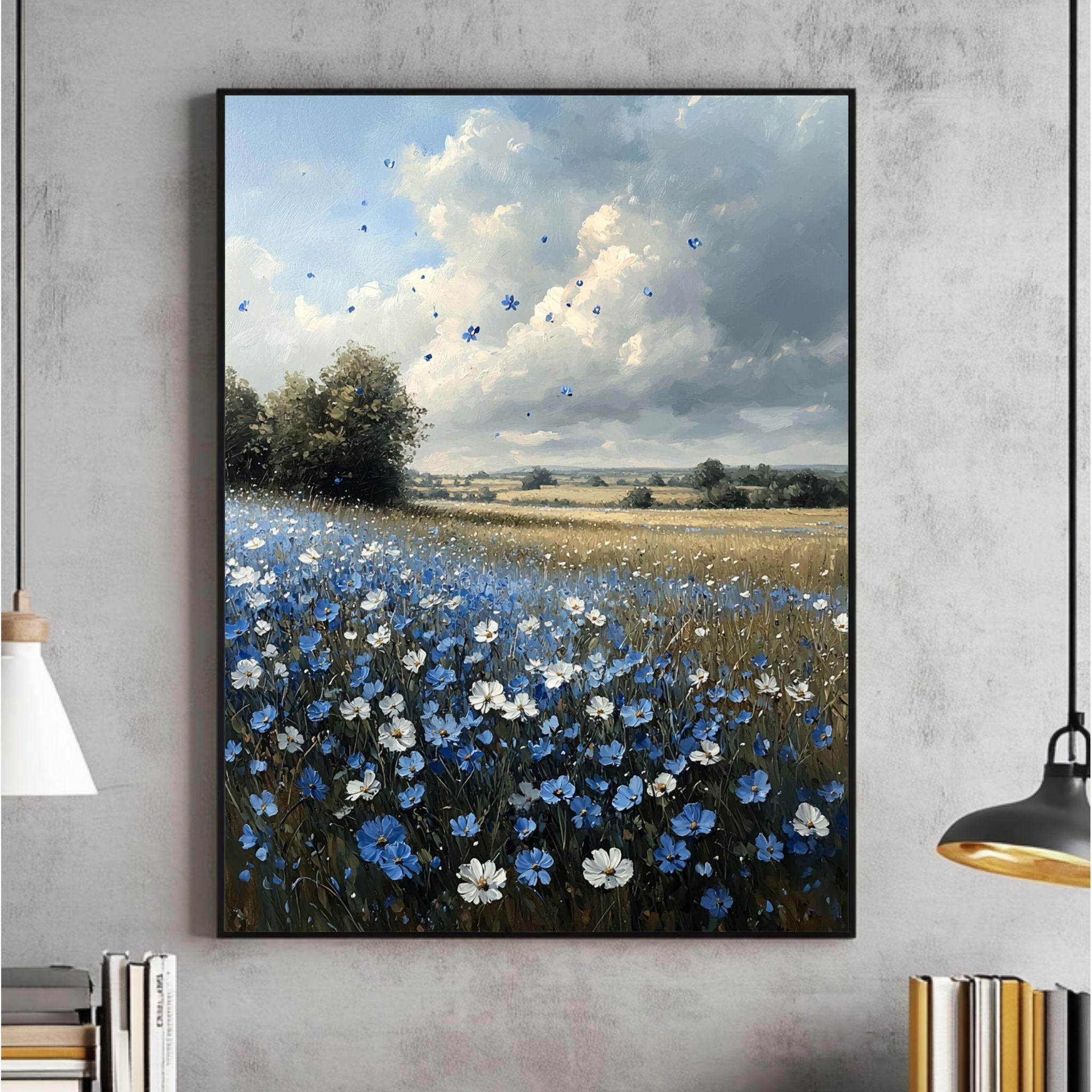 Vintage Meadow Wall Art, Neutral Landscape Print, Vintage Painting, Digital Download Art, Printable File
