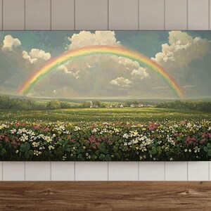 Vintage St. Patrick&#39;s Day Frame TV Wall Art, Antique Irish Landscape Oil Painting with Rainbow, Farmhouse Decor, Shamrock, Digital Download