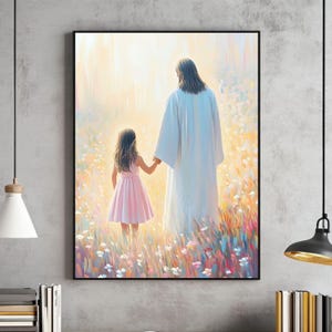 Girl Walking with Jesus Wall Art | Jesus Christ Walking Bible Art | Christian Digital Download | Printable Home Decor