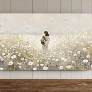 Jesus and Lamb Frame TV Wall Art, Carry You Home, Jesus Leave the 99, The Good Shepherd, Christian Religious painting, Digital Download