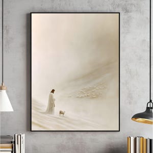 Faithful Shepherd Wall Art, Jesus Leaves The 99 DIGITAL DOWNLOAD, Minimalist Neutral Painting,Modern Bible Printable Art,Christian Faith