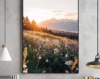 Wilde bloemen kunst aan de muur, trendy kunstprints, natuurprints, bos kunst aan de muur, wilde bloemen kunst, kunst aan de muur berglandschap, digitale print
