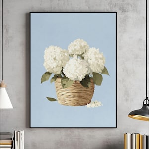 Hydrangea Basket Wall Art, Coastal Print, Coastal Granddaughter Painting, Kitchen Decor PRINTABLE, Trendy Apartment Decor