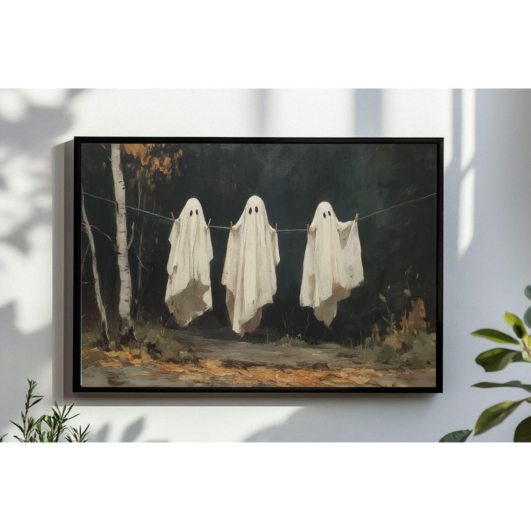 Vintage Ghosts on Clothesline Wall Art, Spooky Halloween Decor Poster ...