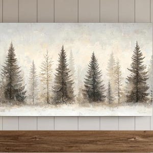 Winter Textured Abstract Trees Painting Samsung Background | Christmas Frame TV Art with Snow | Neutral Modern Decor for Cozy Living Spaces