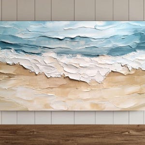 Blue Summer Frame Tv Wall Art, Abstract Ocean Waves Samsung Digital Download, Soft Blue Seascape Beach Painting Print, Cool Toned Textured